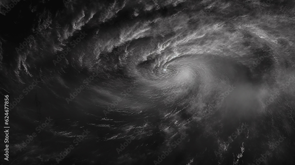 black and white gloomy tornado a whirlwind in the clouds bad weather. Generative AI
