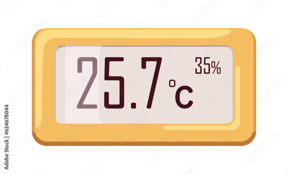 Air humidity and temperature sensor with digital screen, display. Electronic thermometer for measuring home, room weather. Measurement tool. Flat vector illustration isolated on white background Air humidity and temperature sensor with digital screen, display. Electronic thermometer for measuring home, room weather. Measurement tool. Flat vector illustration isolated on white background
