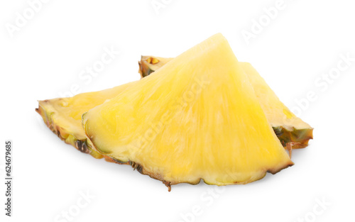 Pieces of tasty ripe pineapple isolated on white