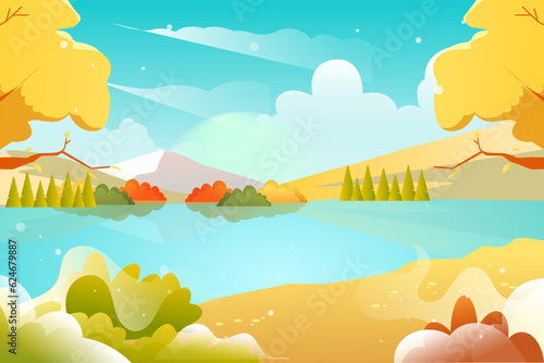 Beginning of autumn solar terms and autumn outing, autumn farmers have a bumper harvest of grain vector illustration