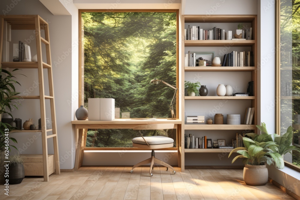 Fototapeta premium Minimalist Inspired Home Office, Generative AI 