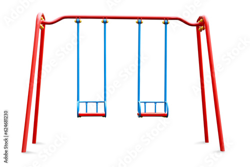 Colorful swings isolated on white. Modern playground equipment