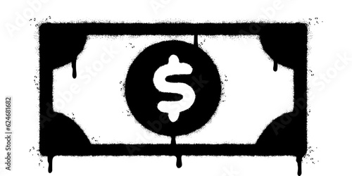 Spray Painted Graffiti dollar Dollar paper money Sprayed isolated with a white background. graffiti cash icon with over spray in black over white.