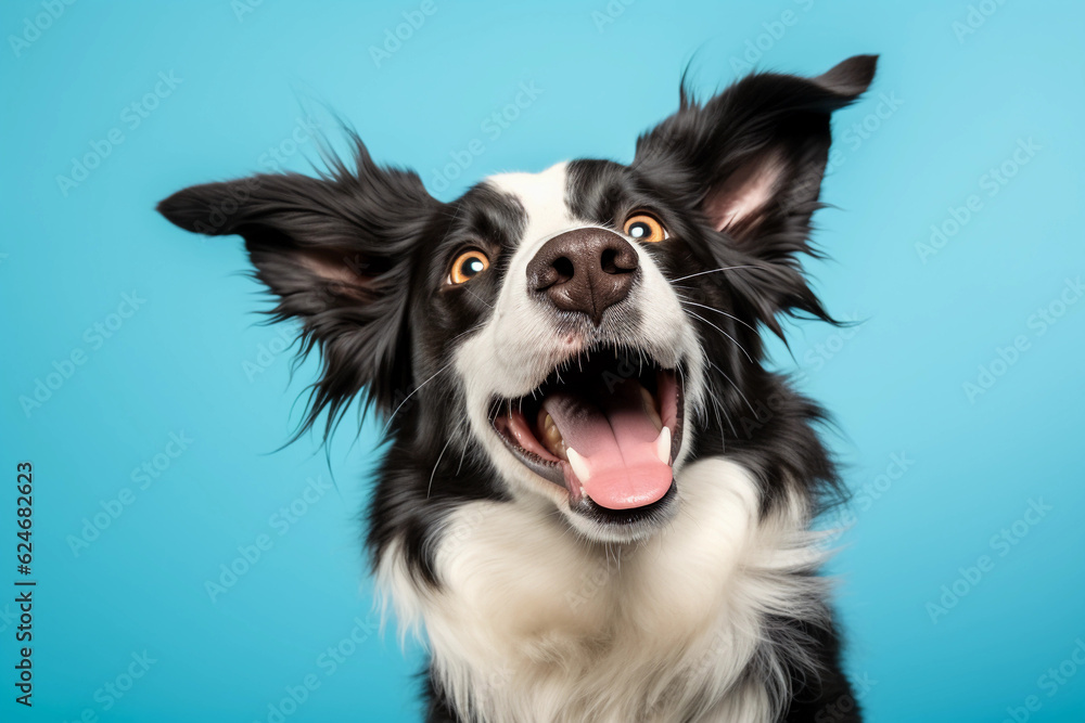 Fototapeta premium Happy Border Collie Looking Up - Generative AI.