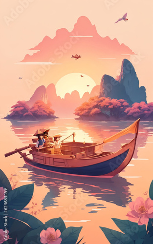 boat at sunset