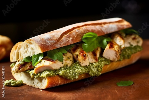  Ciabatta with pesto sauce and mozzarella cheese