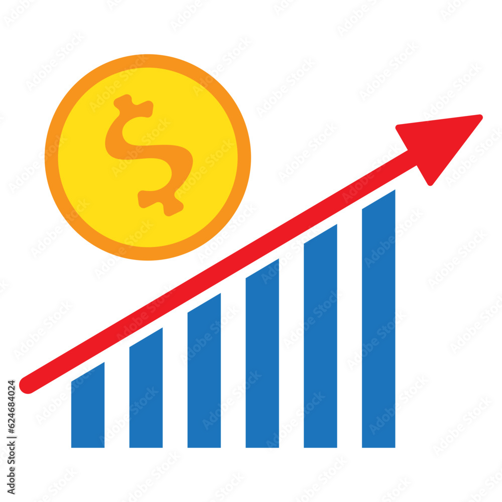 financial growth graph with coin money icon illustration financial growth graph with coin money icon illustration