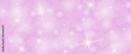 Pink background with bokeh elements and twinkling stars for postcards, banners, greetings and creative design