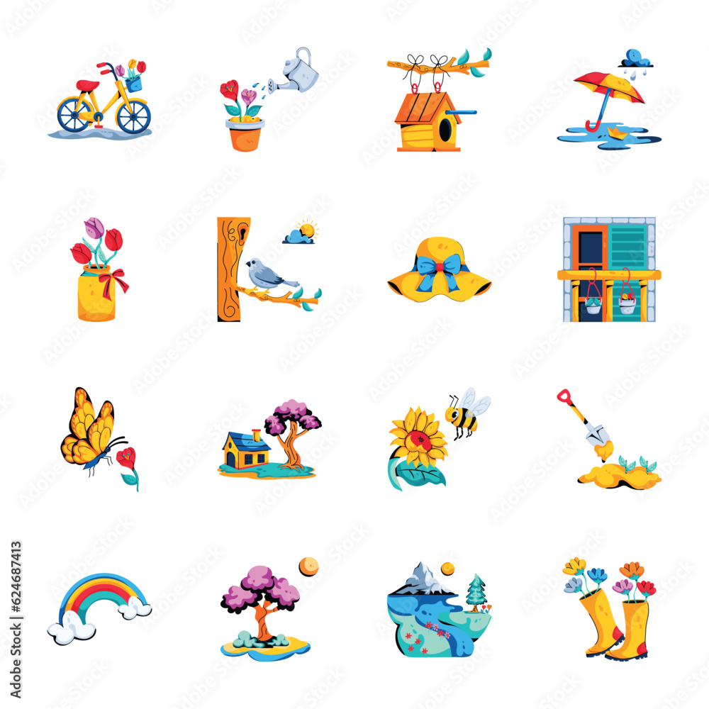 Pack of Spring Flat Icons 


