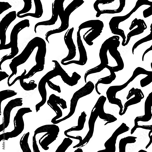 Scattered letters alphabet seamless pattern. Vector black paint texture. Stamp typography banner. Graffiti bold font with dry brush texture.  capital letters. Hand drawn typography banner. eps 10
