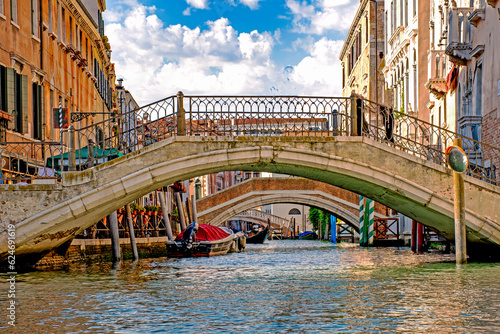 Ponte dei Mori on rio de la Sensa in Venice. View of bridges over narrow Canal in venice, Italy