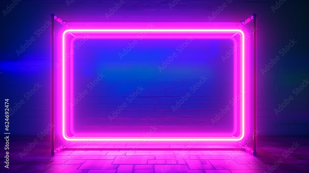 neon abstract luminous frame on black background. Generative AI neon abstract luminous frame on black background. Generative AI