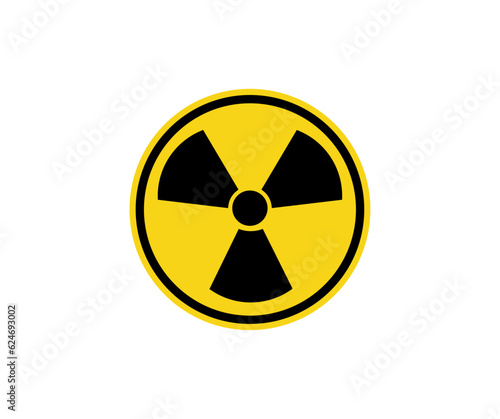 Radiation nuclear symbol icon. Black hazard emblem isolated in yellow circle on white background vector design and illustration.

