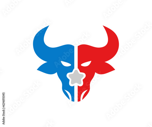 Bull head with star logo design. Buffalo Head, Cow Head Silhouette vector design and illustration.

