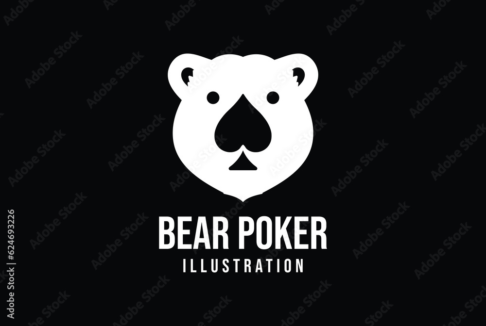 Ice Bear Head Face with Ace Spade Scoop Shovel for Gambling Poker Game Bet Icon Illustration Vector