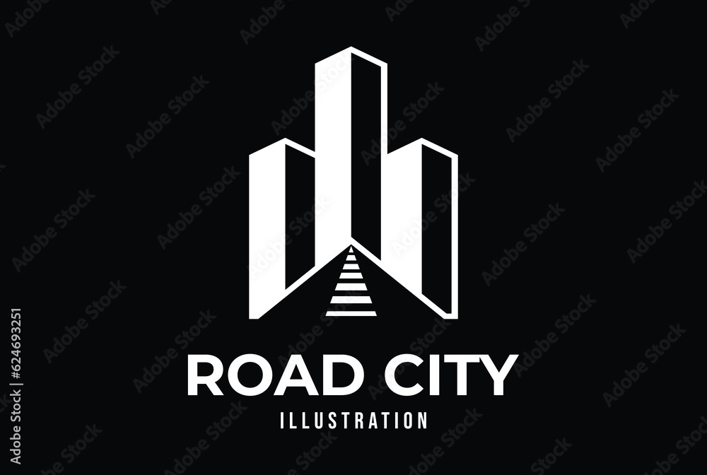 Simple Building Tower City Town with Road Way for Real Estate Apartment Icon Illustration Vector