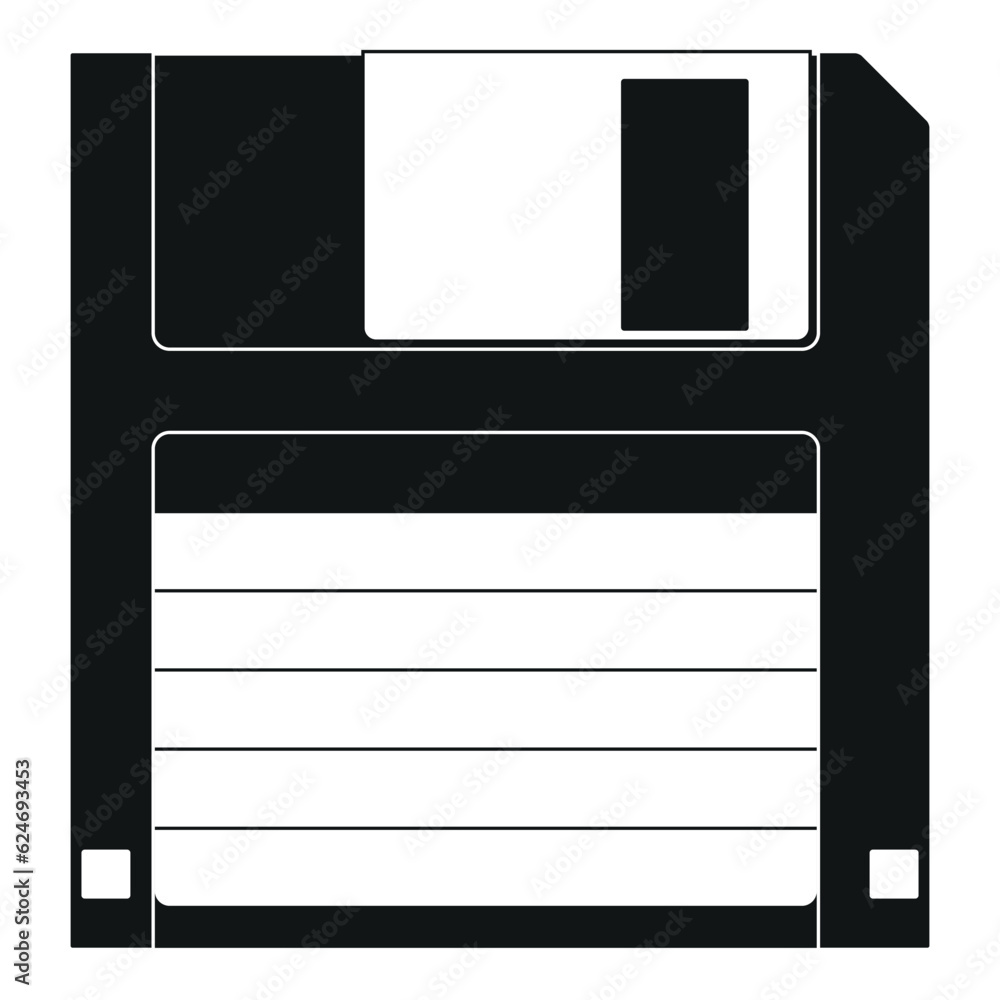 Floppy disk - black and white vector illustration of floppy diskette, white background Floppy disk - black and white vector illustration of floppy diskette, white background