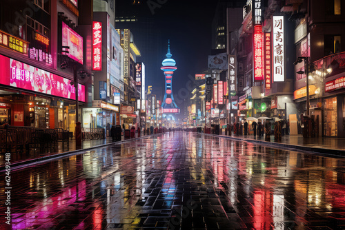 An artistic representation of a city's rainy night, with streaks of neon lights illuminating the streets and creating a symphony of colors, evoking a sense of urban vibrancy and visual harmony © Matthias