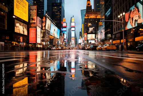 A dramatic portrayal of a bustling metropolis in the rain, with neon lights reflecting on the wet streets, emphasizing the juxtaposition of urban chaos and the soothing beauty of nature's elements