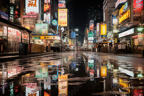 A wanderlust-inducing depiction of a city's rain-soaked streets at night, with neon lights guiding the way, inviting viewers to embark on an adventurous exploration of the urban landscape