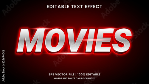 Movies cinema red neon 3d editable text effect