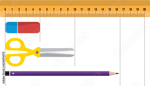 Ruler. Mathematical Wooden and metal ruler vector, illustration. For math and physics lessons.