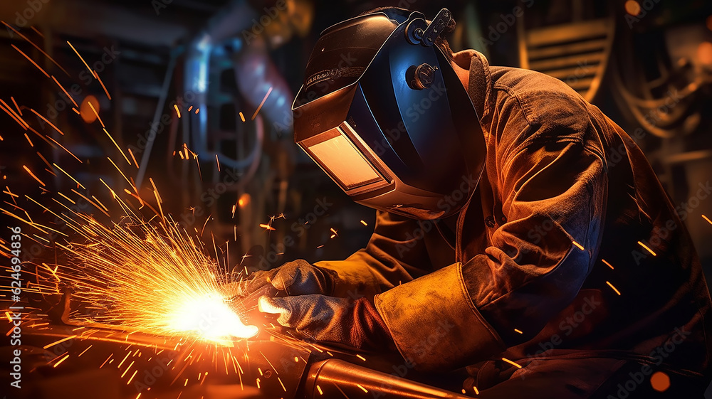 welding plasma cutting of metal, spark parts. Generative AI welding plasma cutting of metal, spark parts. Generative AI