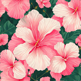 seamless  tropical hibiscus flower pattern background. AI Generated.