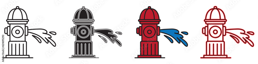 Set of fire hydrant icons. Fire hydrant silhouette, water hydrant symbol. Vector illustration. Set of fire hydrant icons. Fire hydrant silhouette, water hydrant symbol. Vector illustration.