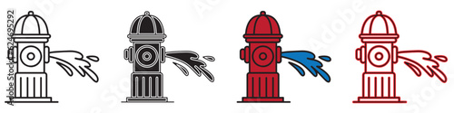 Set of fire hydrant icons. Fire hydrant silhouette, water hydrant symbol. Vector illustration.