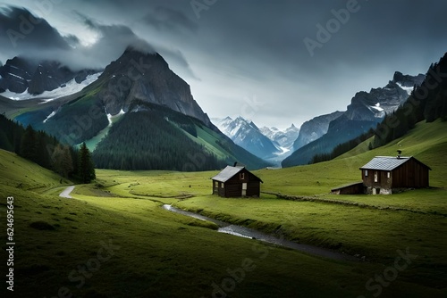 swiz mountain landscape generated by AI technology photo