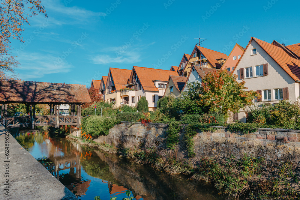 Fototapeta premium Old national German town house in Bietigheim-Bissingen, Baden-Wuerttemberg, Germany, Europe. Old Town is full of colorful and well preserved buildings.