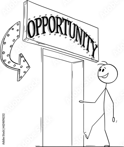 Person Looking for Opportunities, Vector Cartoon Stick Figure Illustration
