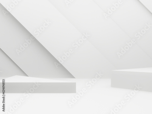 3D white geometric room. White background