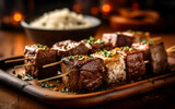 Lamb chops on a grill Grilled beef is prominent in the cuisine of Brazil, also known as Brazilian churrasco.