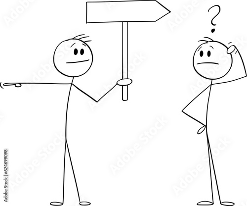 Person Confused to Choose the Direction, Vector Cartoon Stick Figure Illustration