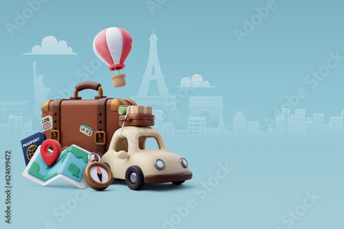 Collection of Travel Tourism 3d icon, Trip Planning World Tour. Holiday Vacation, Travel and Transport concept.