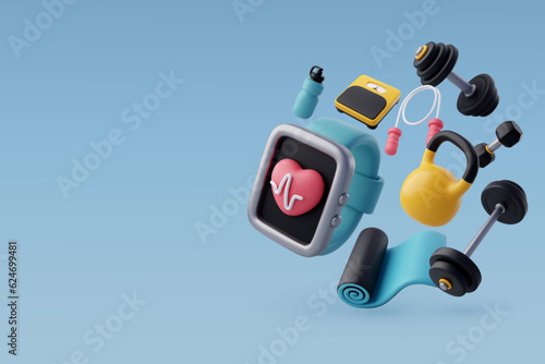Set of 3d Vector of Workout gym tools, Sport equipment, Gym time concept.