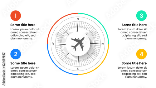 Infographic template. Travel concept with airplane, compass and 4 steps