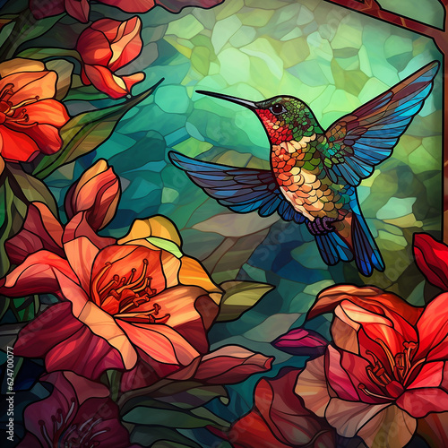 Hummingbird stained glass Background   Paper PNG © Piyawat
