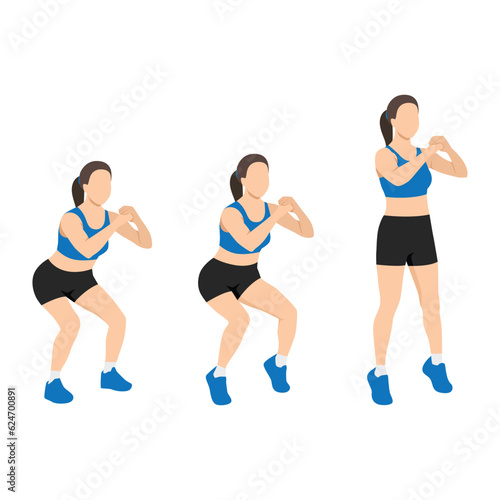 Woman doing tip toe squats exercise. Flat vector illustration isolated on white background