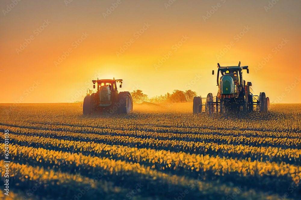 tractor in field, Generative AI Illustration tractor in field, Generative AI Illustration