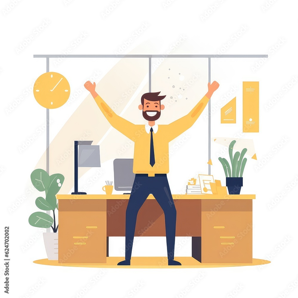 Generative AI. Vector illustration of successful businessman in the office. Smiling clerk in the office. Generative AI. Vector illustration of successful businessman in the office. Smiling clerk in the office.