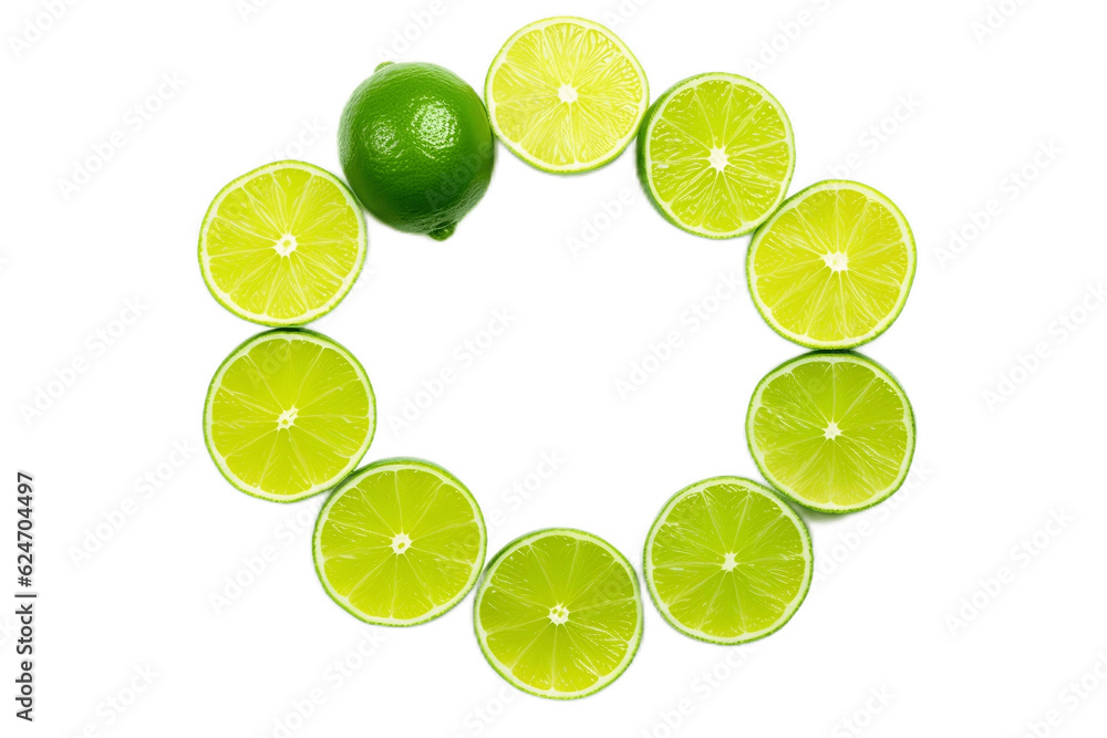 A Circle of Limes Isolated on a Transparent Background. Generative AI