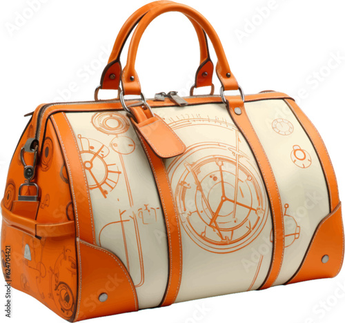 a orange duffel bag has been drawn on white, in the style of pencilsteampunk, retro