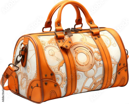 a orange duffel bag has been drawn on white, in the style of pencilsteampunk, retro