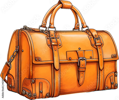 a orange duffel bag has been drawn on white, in the style of pencilsteampunk, retro