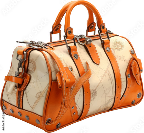 a orange duffel bag has been drawn on white, in the style of pencilsteampunk, retro