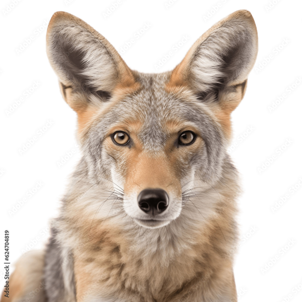 Isolated Close Up Front View of Dog Jackal Animal on Transparent Background. Generative AI