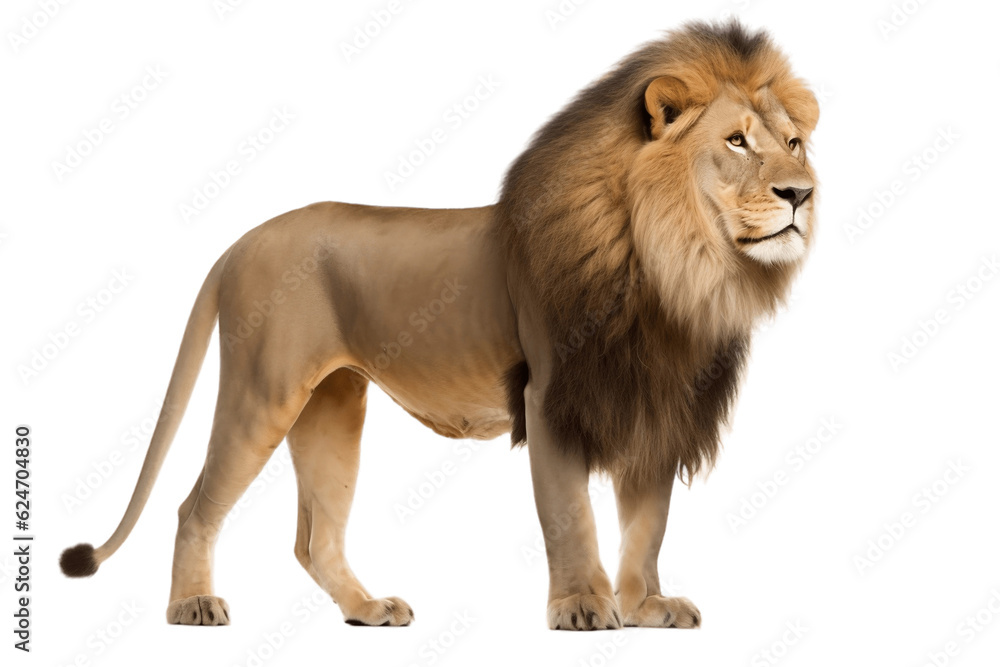 Isolated Full Body Size Lion King of the Jungle on Transparent Background. Generative AI